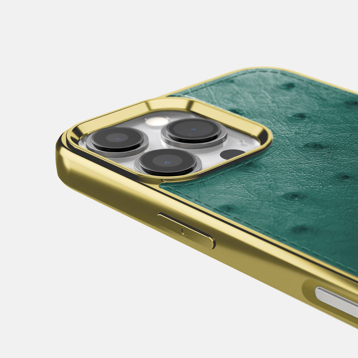 Forest-Green iPhone 16 Pro Metallic Sport Case Ostrich with Gold -5 | Forest-Green-Gold