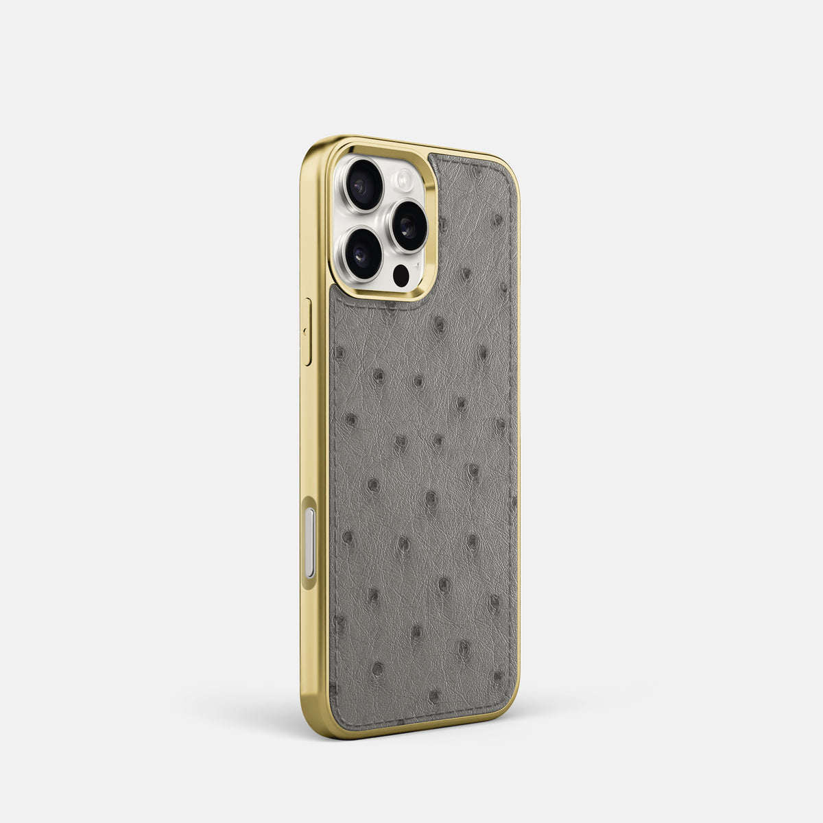 Grey iPhone 16 Pro Metallic Sport Case Ostrich with Gold -2 | Grey-Gold