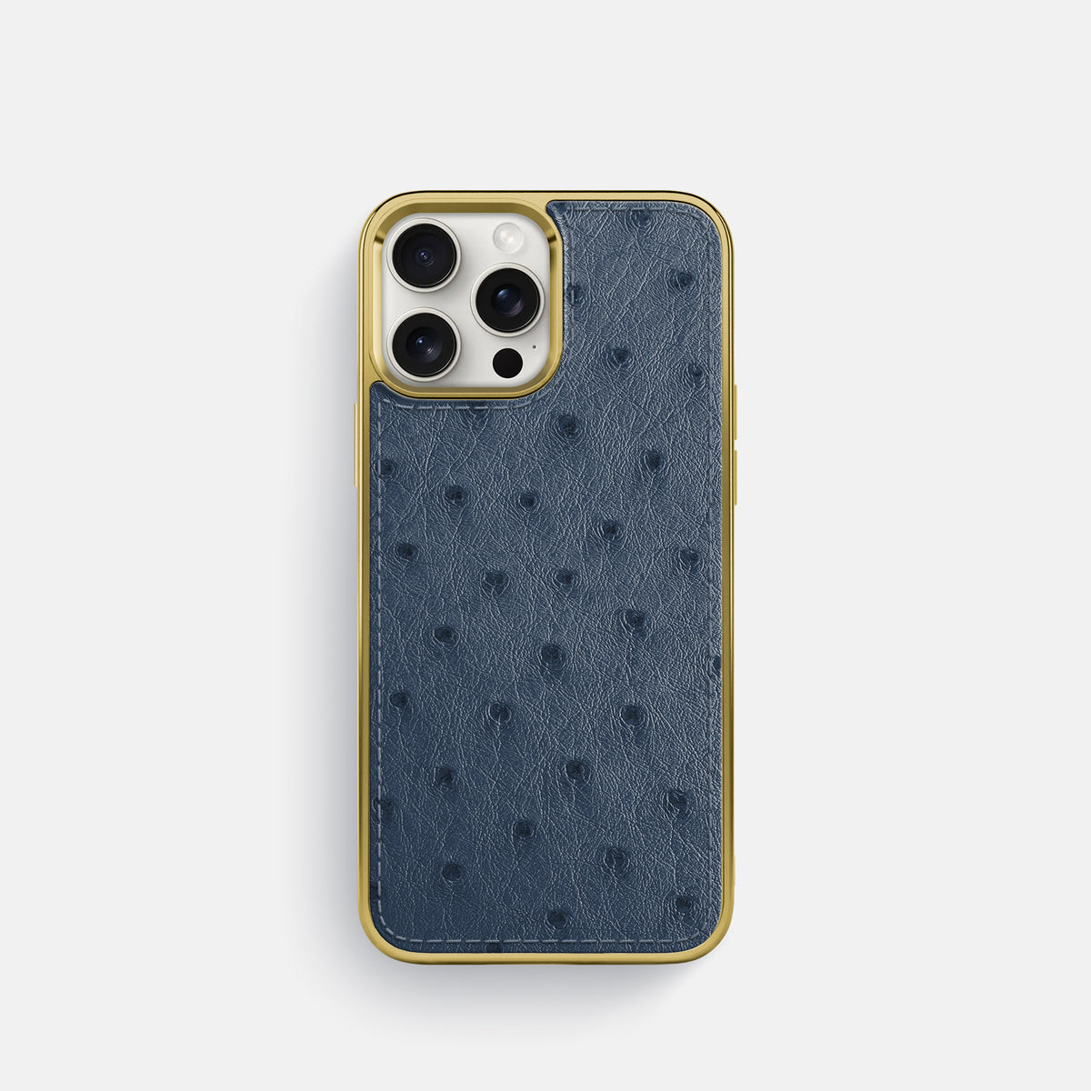 Navy-Blue iPhone 16 Pro Metallic Sport Case Ostrich with Gold -1 | Navy-Blue-Gold