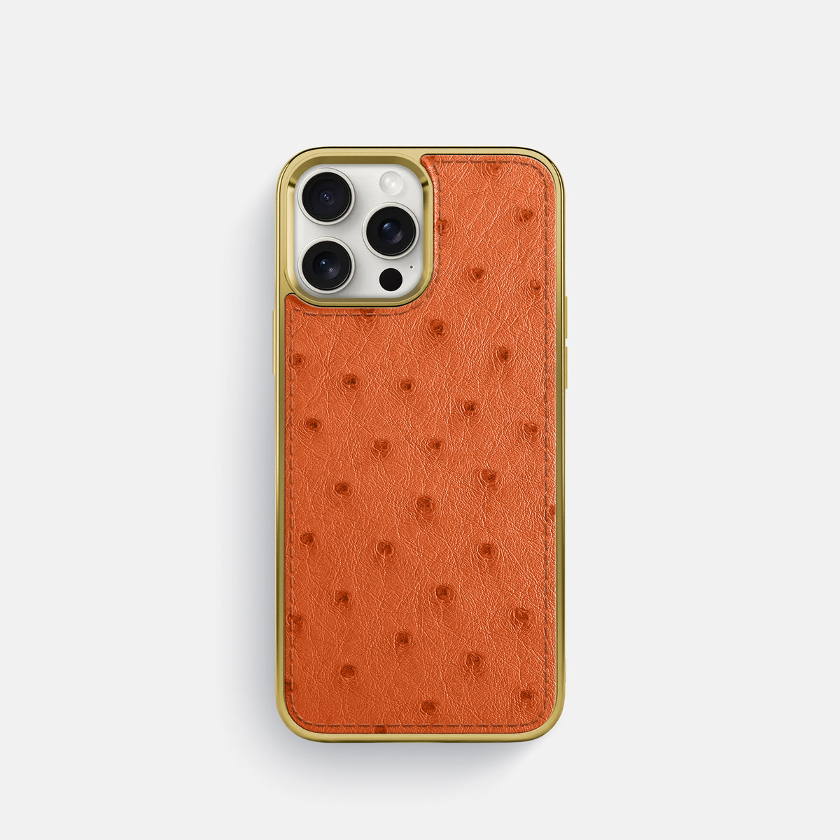 Orange iPhone 16 Pro Metallic Sport Case Ostrich with Gold -1 | Orange-Gold