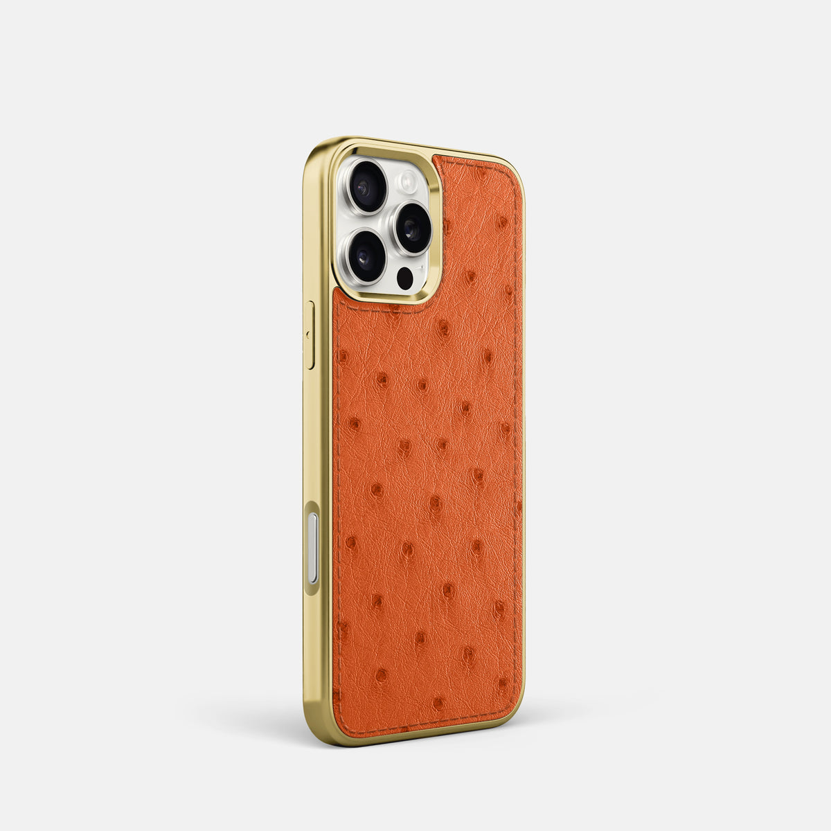 Orange iPhone 16 Pro Metallic Sport Case Ostrich with Gold -2 | Orange-Gold