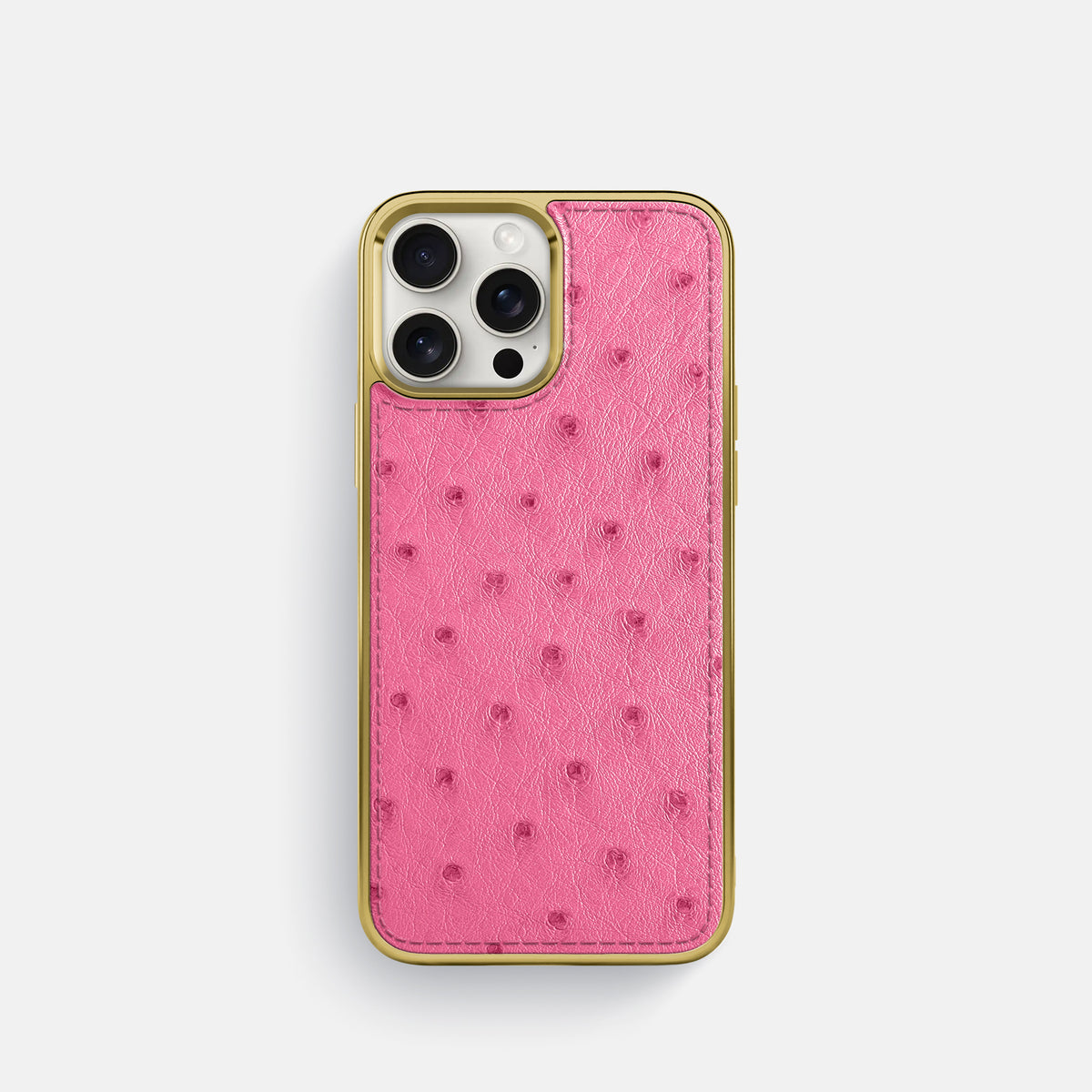 Pink iPhone 16 Pro Metallic Sport Case Ostrich with Gold -1 | Pink-Gold