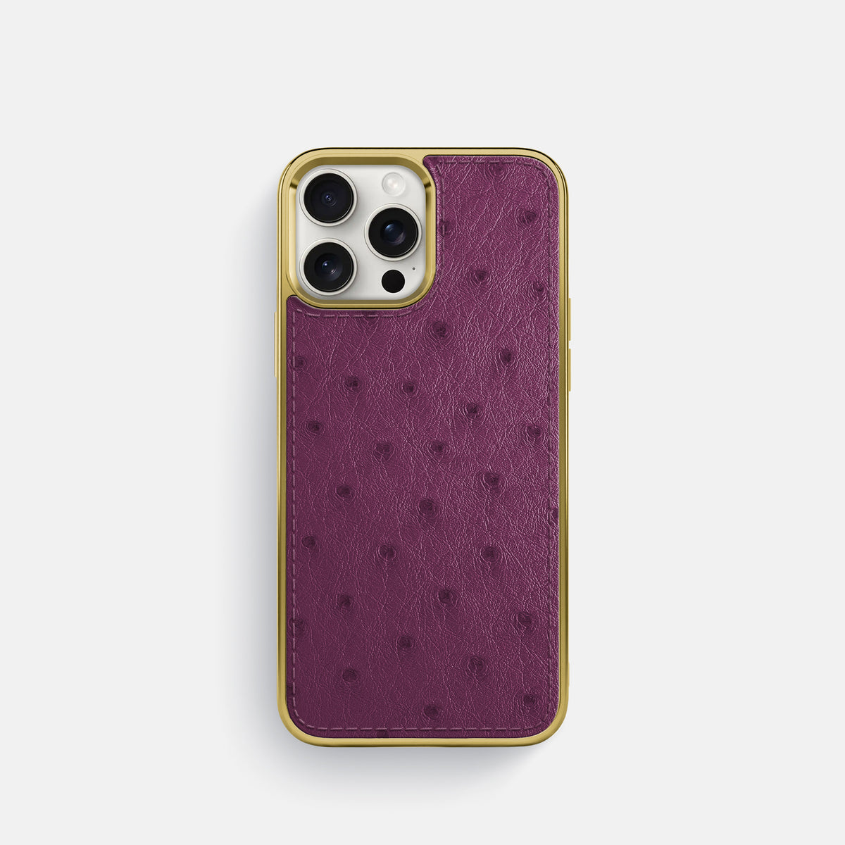 Purple iPhone 16 Pro Metallic Sport Case Ostrich with Gold -1 | Purple-Gold
