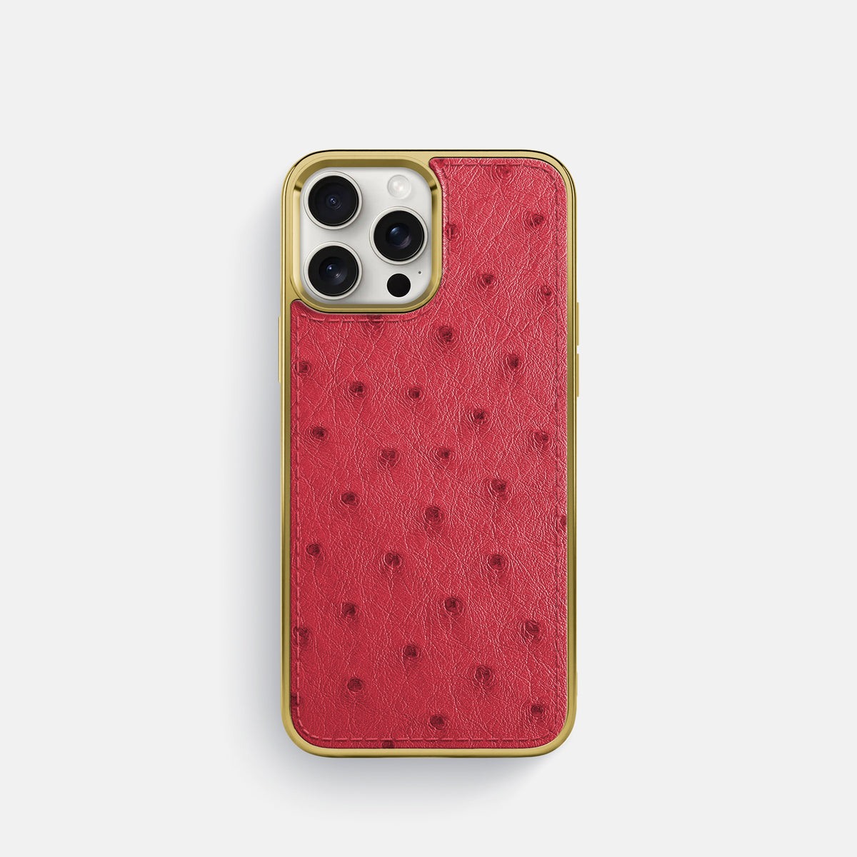Red iPhone 16 Pro Metallic Sport Case Ostrich with Gold -1 | Red-Gold