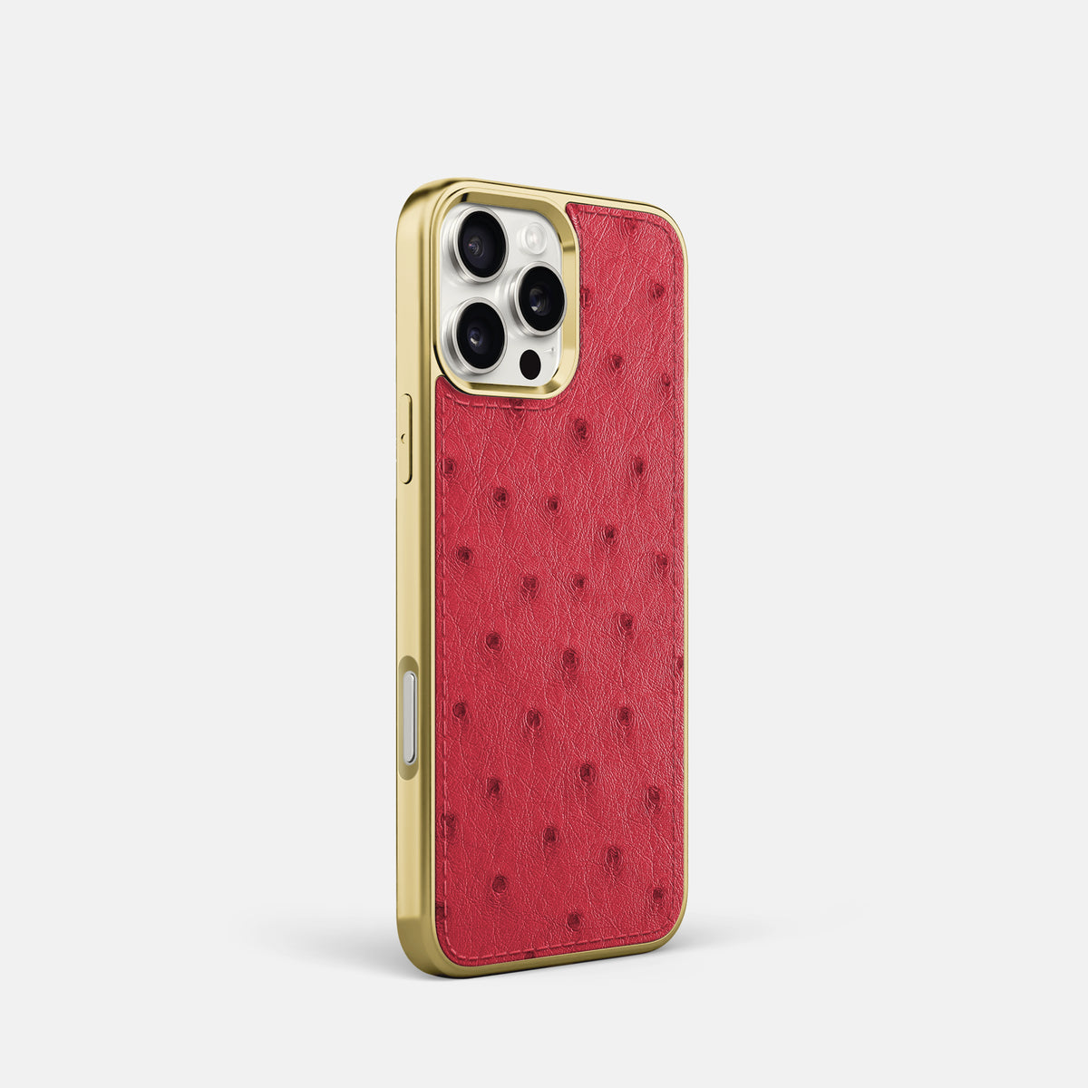 Red iPhone 16 Pro Metallic Sport Case Ostrich with Gold -2 | Red-Gold