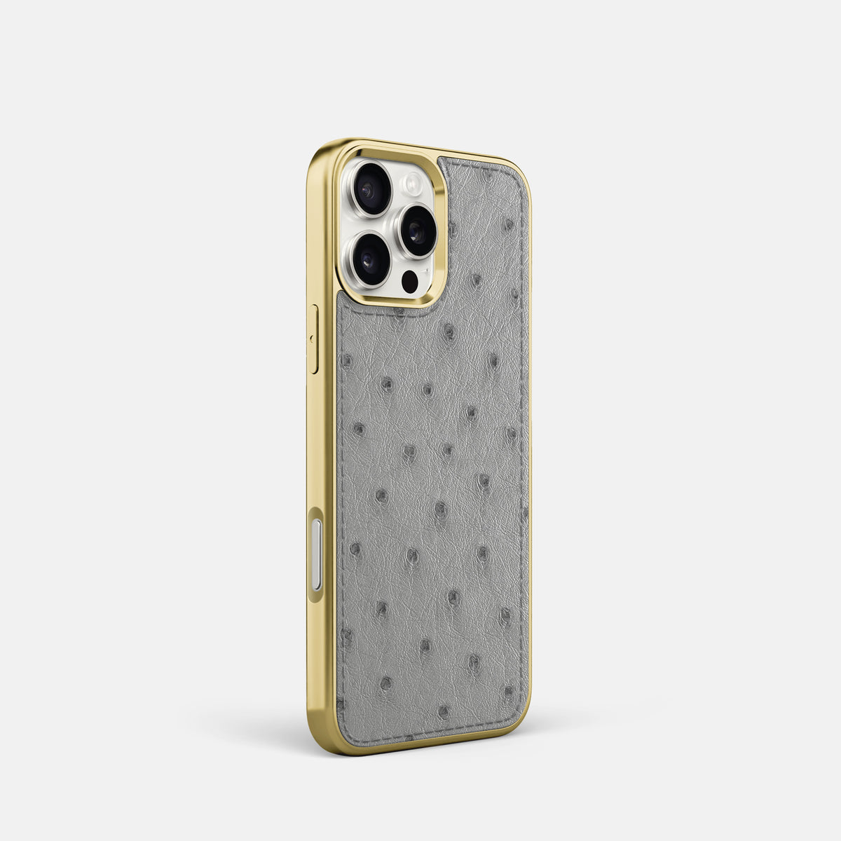 Silver iPhone 16 Pro Metallic Sport Case Ostrich with Gold -2 | Silver-Gold