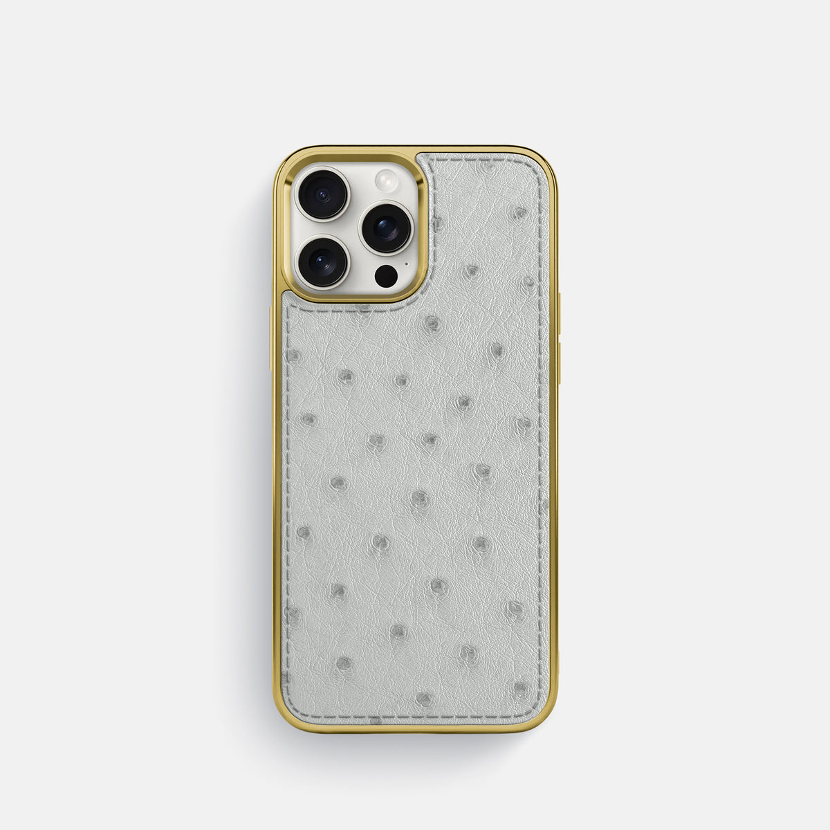 White iPhone 16 Pro Metallic Sport Case Ostrich with Gold -1 | White-Gold