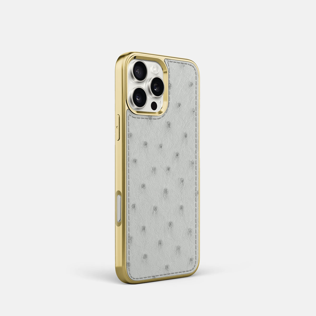 White iPhone 16 Pro Metallic Sport Case Ostrich with Gold -2 | White-Gold