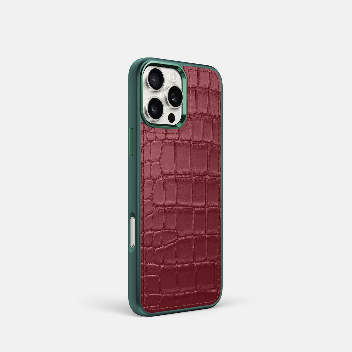 Burgundy iPhone 16 Pro Toned Sport Case In Alligator with Green -2 | Burgundy-Green