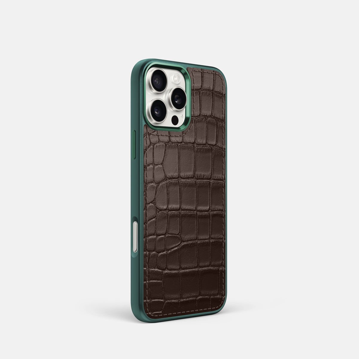 Dark-Brown iPhone 16 Pro Toned Sport Case In Alligator with Green -2 | Dark-Brown-Green