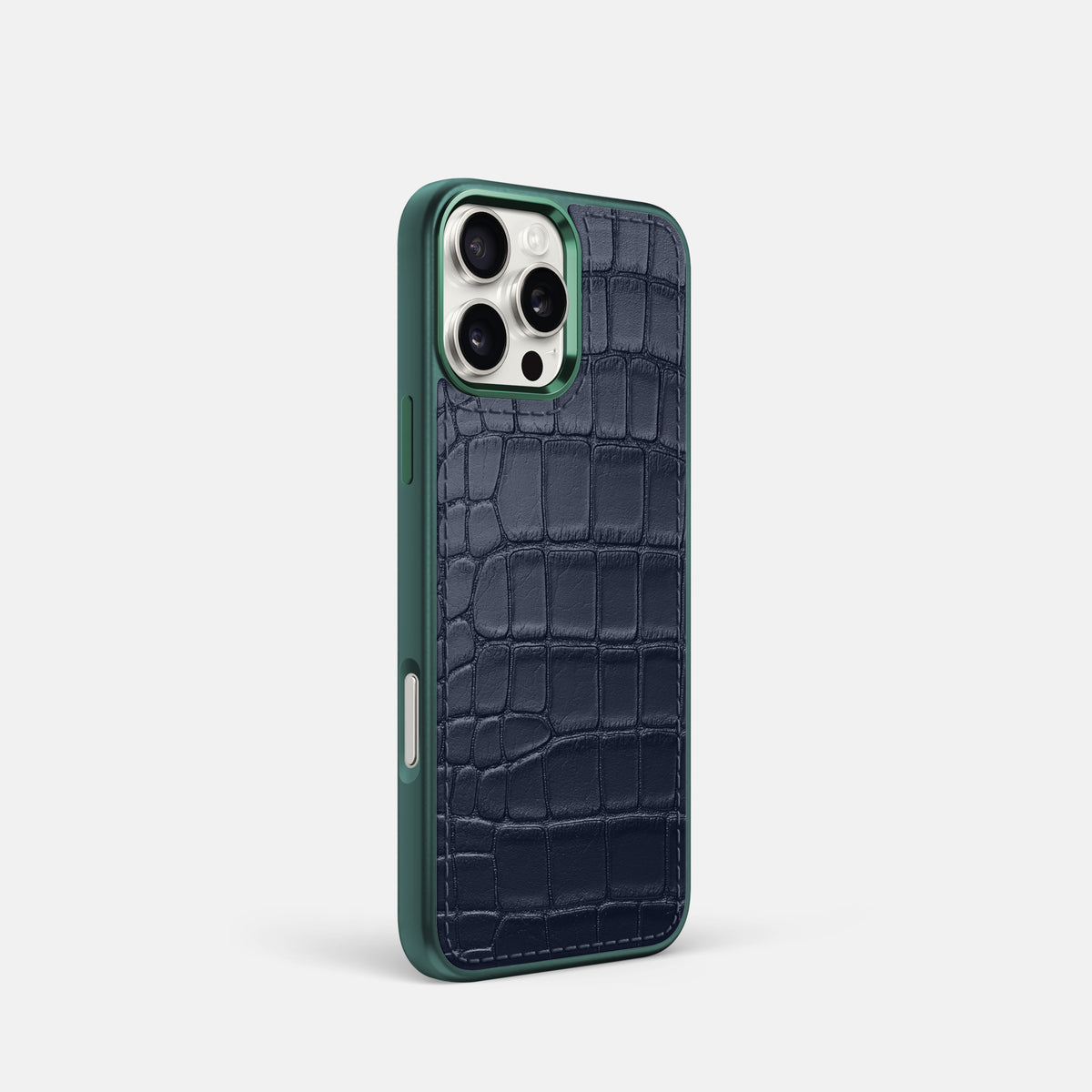 Navy Blue iPhone 16 Pro Toned Sport Case In Alligator with Green -2 | Navy-Blue-Green
