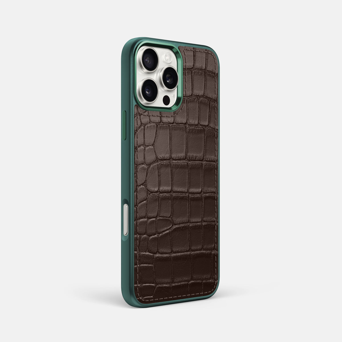 Dark-Brown iPhone 16 Pro Max Toned Sport Case In Alligator with Green -2 | Dark-Brown-Green