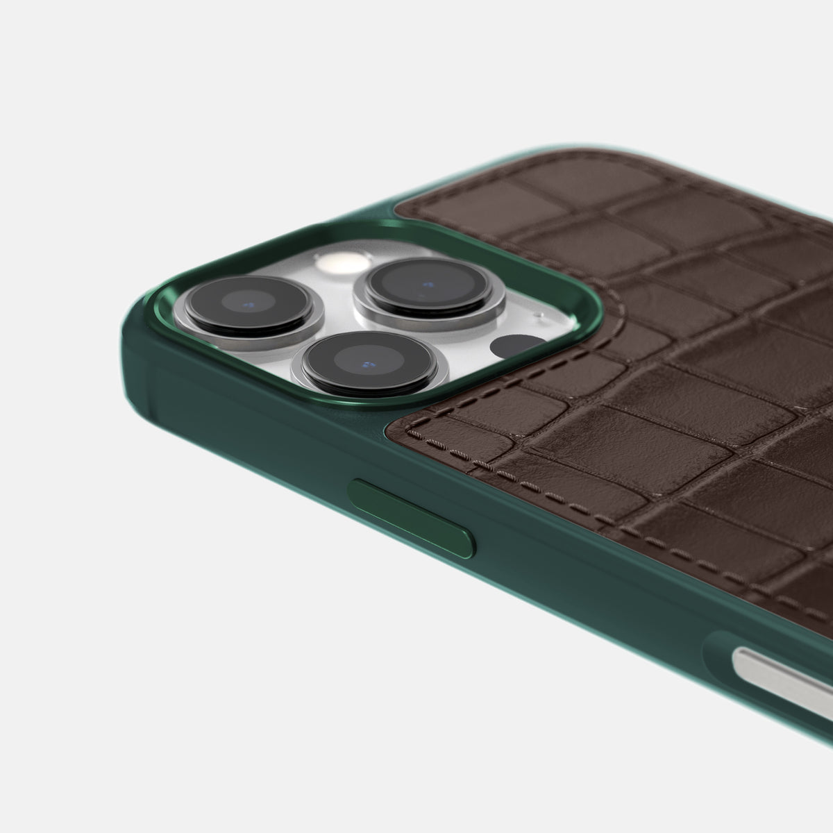 Dark-Brown iPhone 16 Pro Max Toned Sport Case In Alligator with Green -5 | Dark-Brown-Green