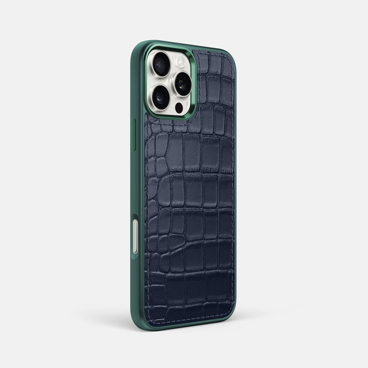 Navy Blue iPhone 16 Pro Max Toned Sport Case In Alligator with Green -2 | Navy-Blue-Green