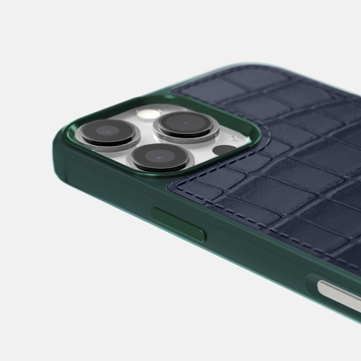 Navy Blue iPhone 16 Pro Max Toned Sport Case In Alligator with Green -5 | Navy-Blue-Green