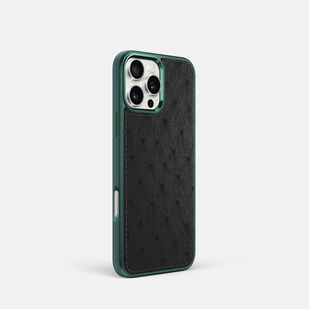 Black iPhone 16 Pro Sport Toned Case Ostrich with Black Metal -2 | Black-Green