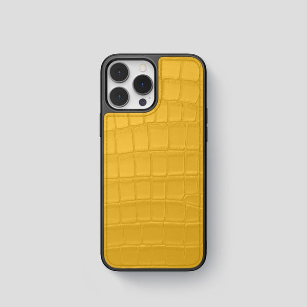 Gold Finger Strap Case for iPhone 14 Plus in Genuine Calfskin and Alligator