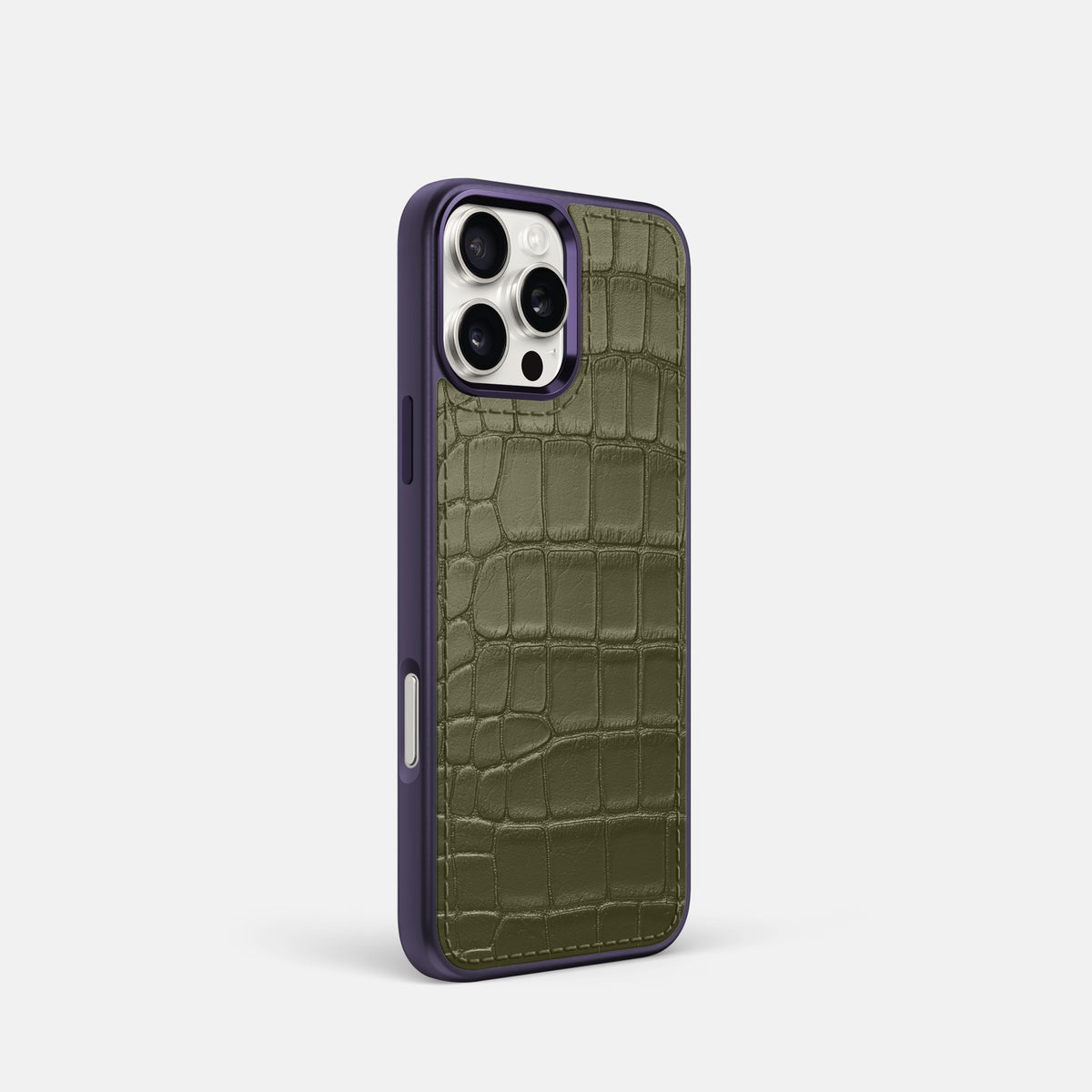 Kaki-Green iPhone 16 Pro Toned Sport Case In Alligator with Purple -2 | Kaki-Green-Purple
