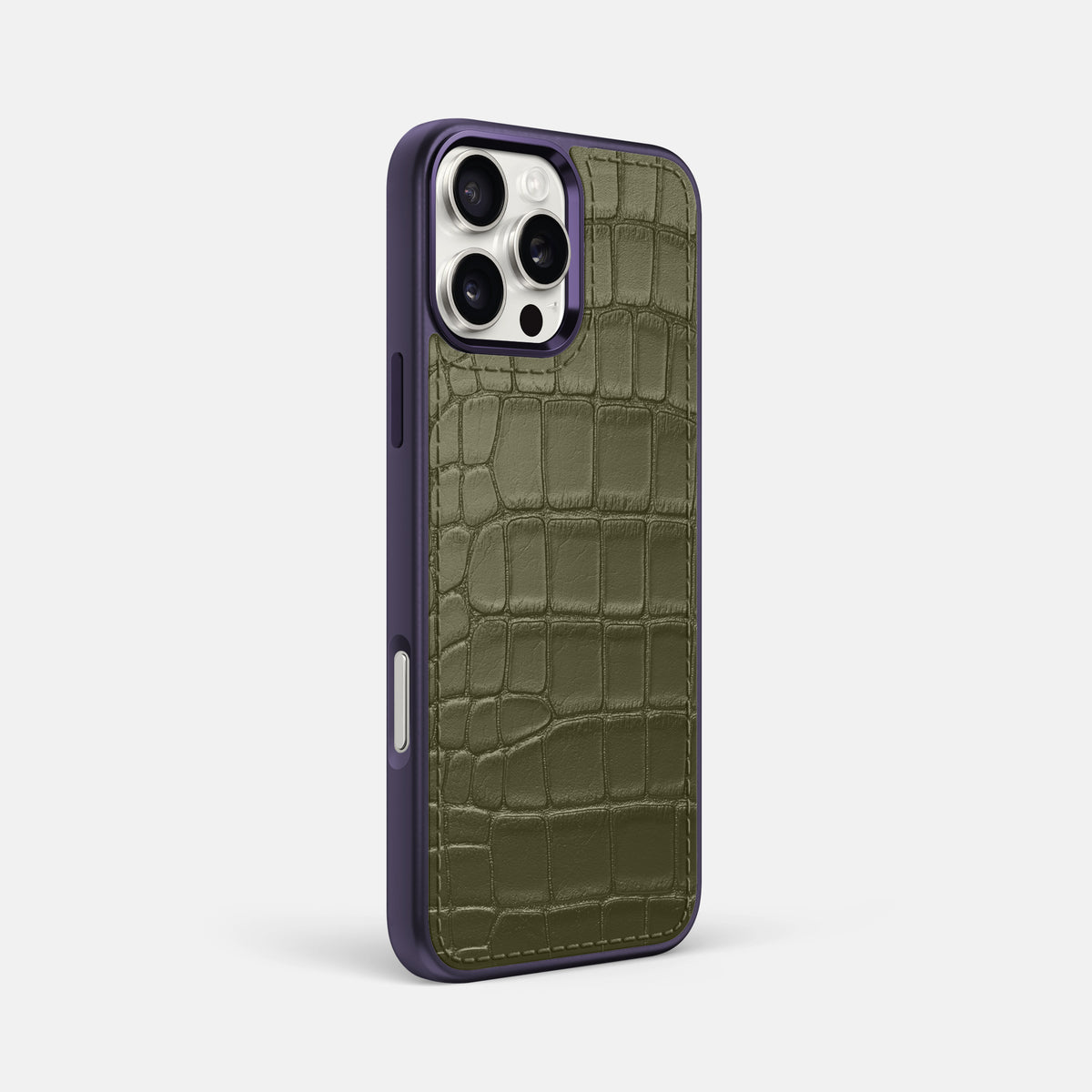 Kaki-Green iPhone 16 Pro Max Toned Sport Case In Alligator with Purple -2 | Kaki-Green-Purple