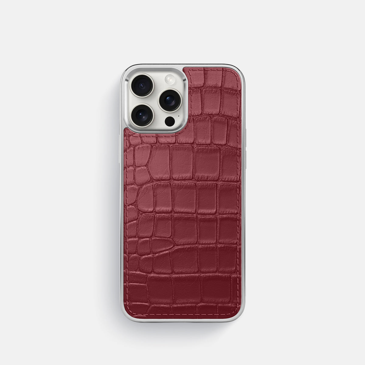 Burgundy iPhone 16 Pro Metallic Sport Case In Alligator with Steel -1 | Burgundy-Steel