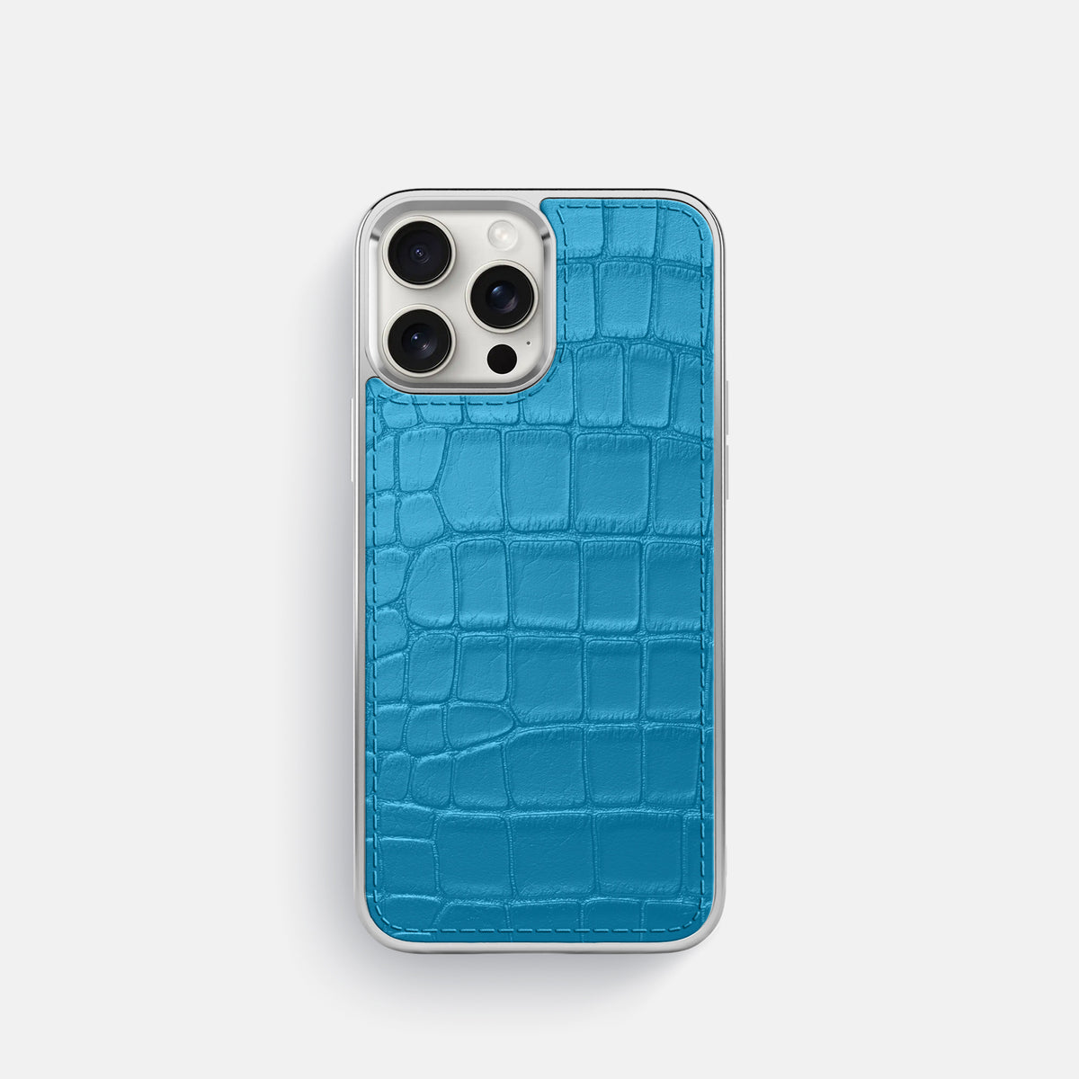 Curaçao-Blue iPhone 16 Pro Metallic Sport Case In Alligator with Steel -1 | Curaçao-Blue-Steel