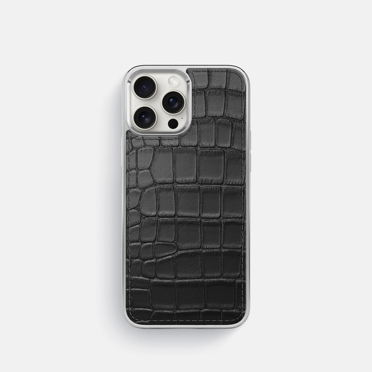 Black iPhone 16 Pro Metallic Sport Case In Alligator with Steel -1 | Black-Steel