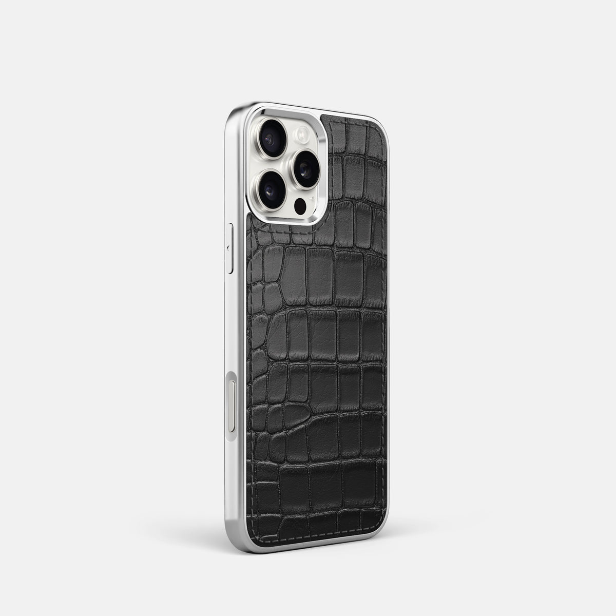 Black iPhone 16 Pro Metallic Sport Case In Alligator with Steel -2 | Black-Steel