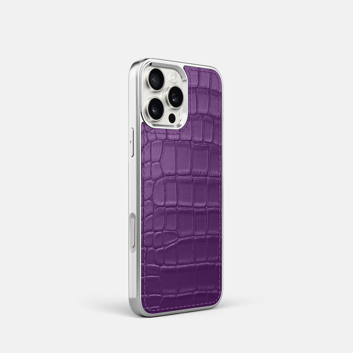Purple iPhone 16 Pro Metallic Sport Case In Alligator with Steel -2 | Purple-Steel