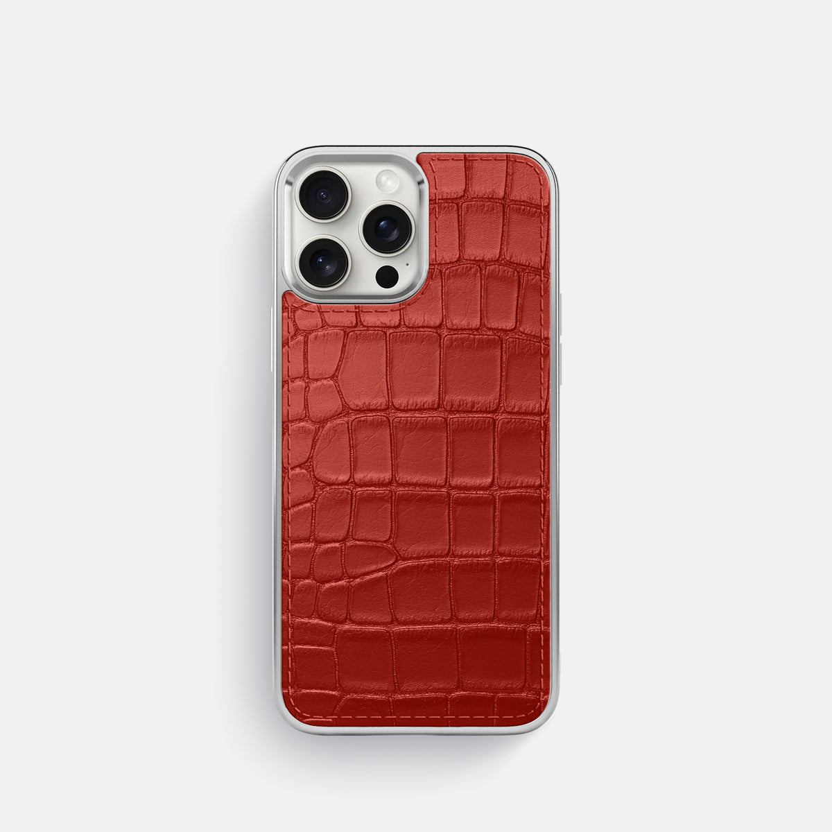 Red iPhone 16 Pro Metallic Sport Case In Alligator with Steel -1 | Red-Steel