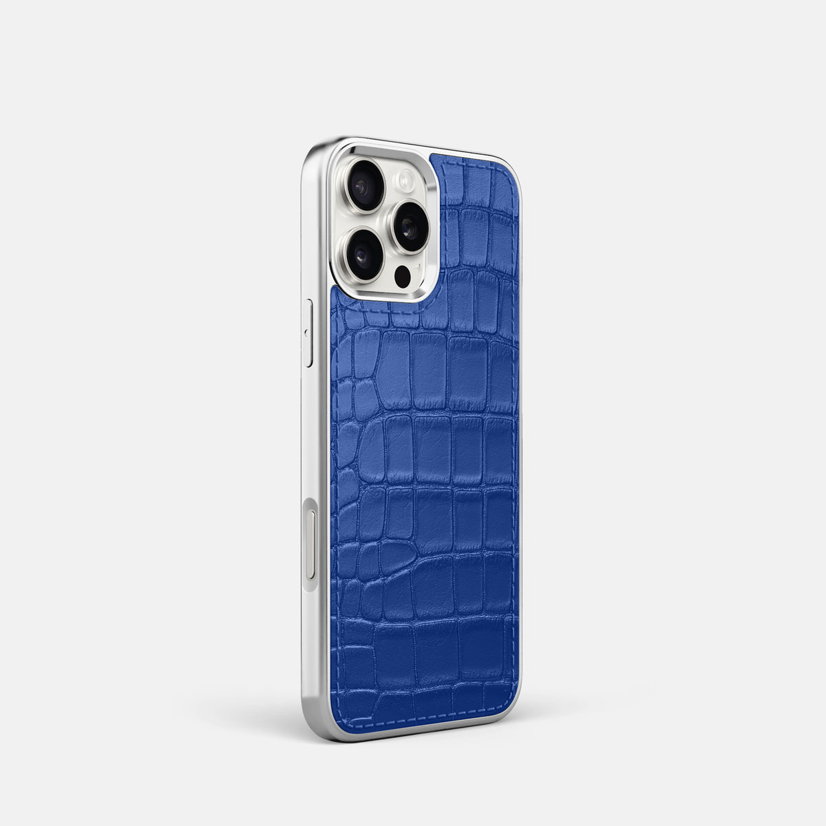 Royal Blue iPhone 16 Pro Metallic Sport Case In Alligator with Steel -2 | Royal-Blue-Steel