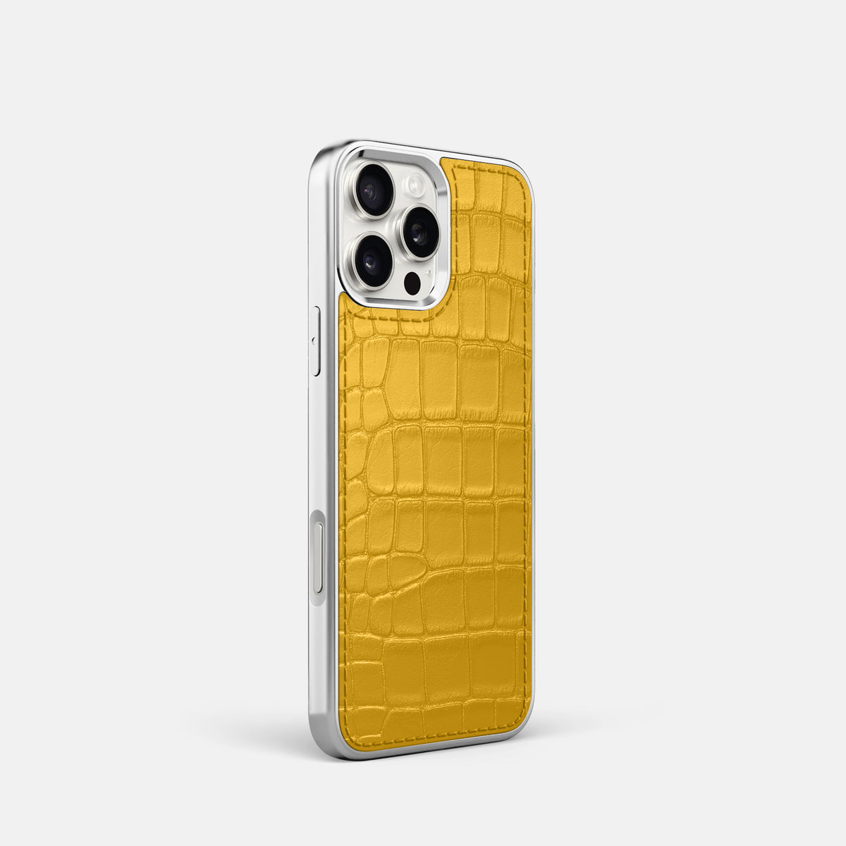Yellow iPhone 16 Pro Metallic Sport Case In Alligator with Steel -2 | Yellow-Steel