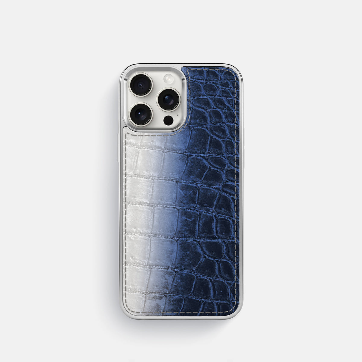 Navy Blue iPhone 16 Pro Metallic Sport Case Himalayan Crocodile with Steel -1 | Navy-Blue-Steel