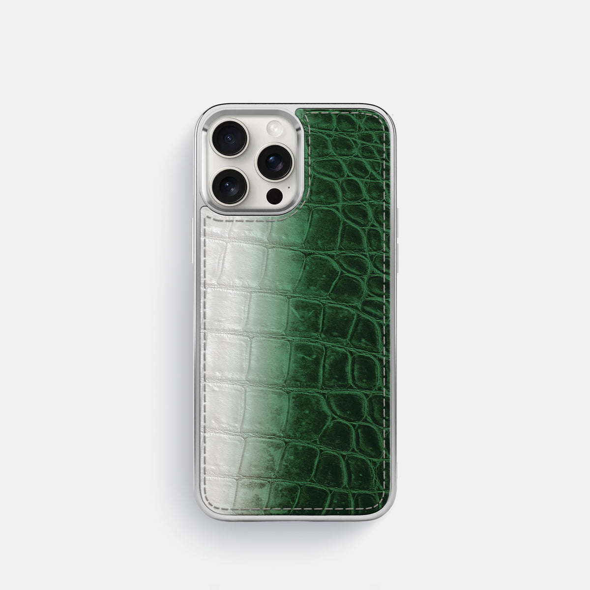 Green iPhone 16 Pro Metallic Sport Case Himalayan Crocodile with Steel -1 | Green-Steel