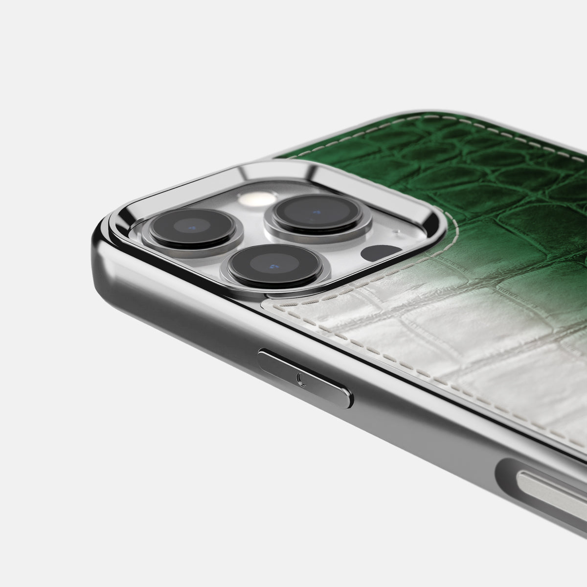 Green iPhone 16 Pro Metallic Sport Case Himalayan Crocodile with Steel -5 | Green-Steel
