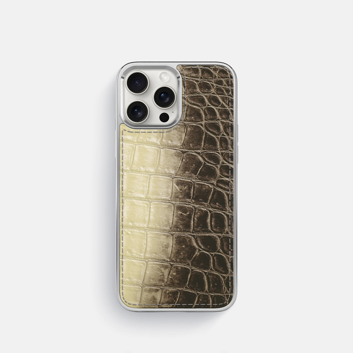Natural iPhone 16 Pro Metallic Sport Case Himalayan Crocodile with Steel -1 | Natural-Steel