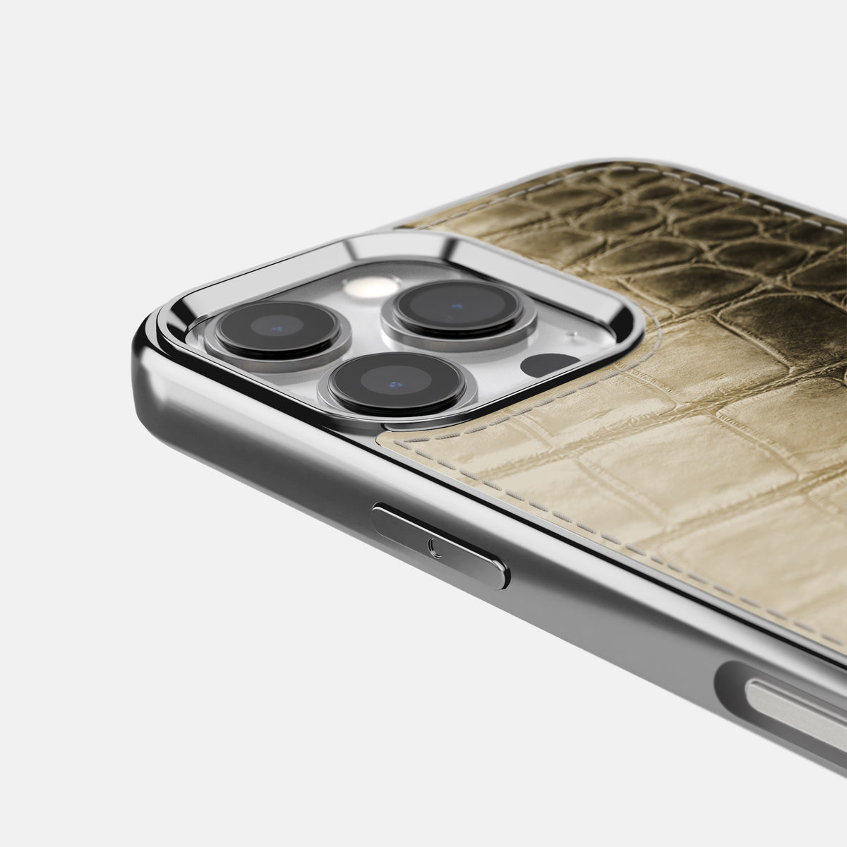 Natural iPhone 16 Pro Metallic Sport Case Himalayan Crocodile with Steel -5 | Natural-Steel