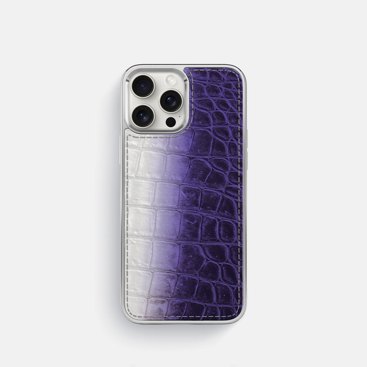 Purple iPhone 16 Pro Metallic Sport Case Himalayan Crocodile with Steel -1 | Purple-Steel