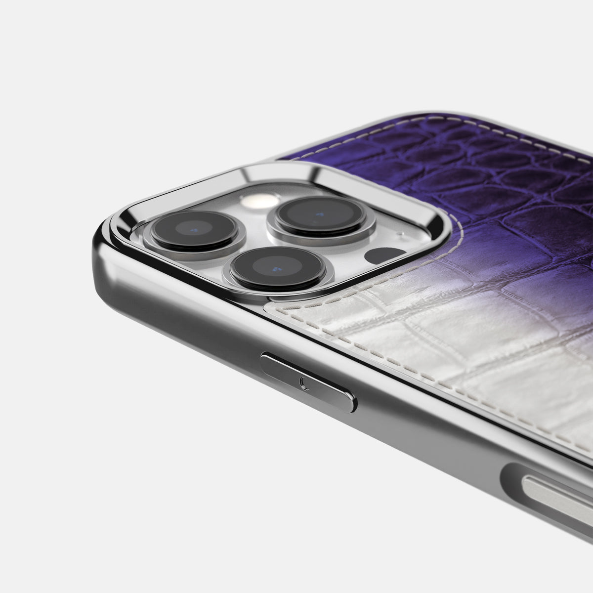 Purple iPhone 16 Pro Metallic Sport Case Himalayan Crocodile with Steel -5 | Purple-Steel