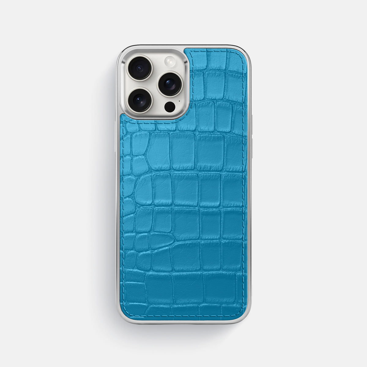 Curaçao-Blue iPhone 16 Pro Max Metallic Sport Case In Alligator with Steel -1 | Curaçao-Blue-Steel