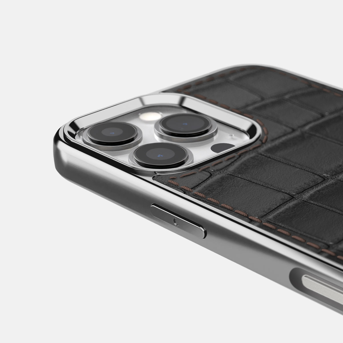 Black iPhone 16 Pro Max Metallic Sport Case In Alligator with Steel -5 | Black-Steel
