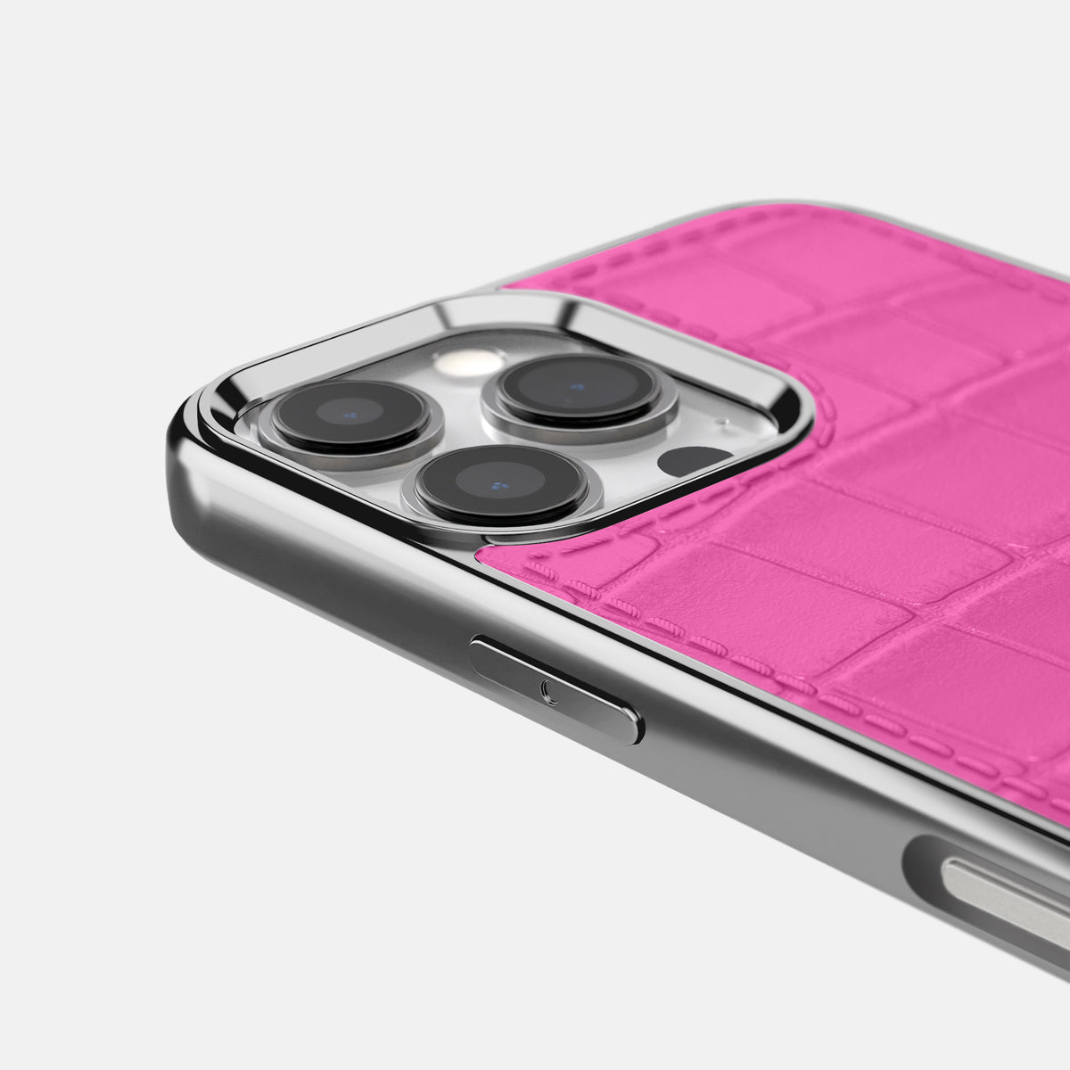 Fuchsia iPhone 16 Pro Max Metallic Sport Case In Alligator with Steel -5 | Fuchsia-Steel