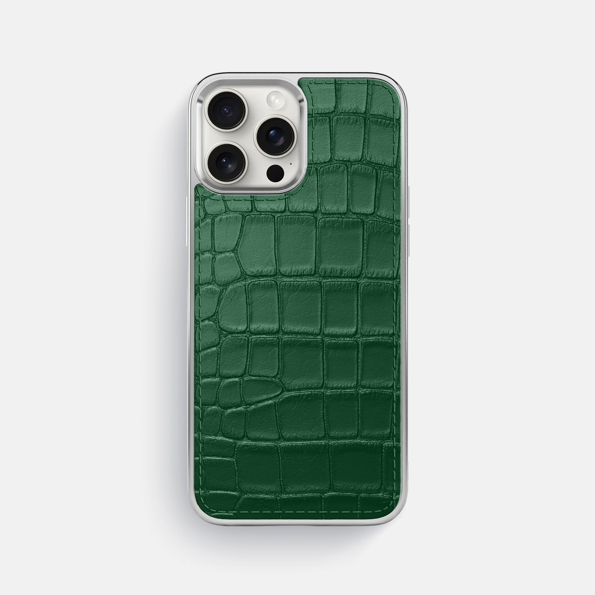 Forest-Green iPhone 16 Pro Max Metallic Sport Case In Alligator with Steel -1 | Forest-Green-Steel