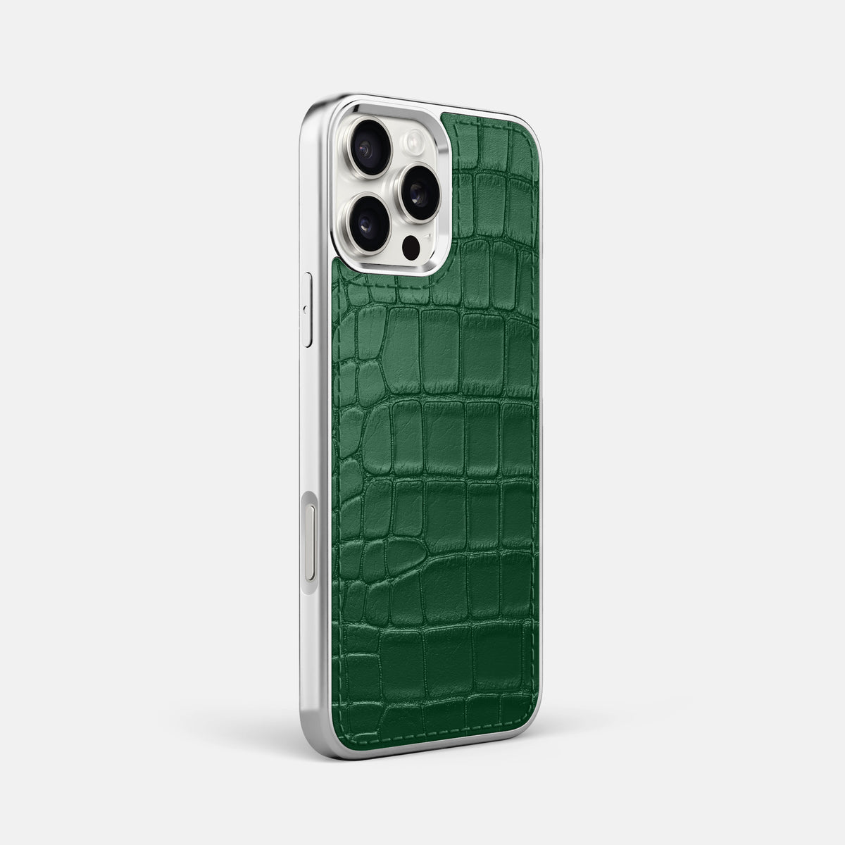 Forest-Green iPhone 16 Pro Max Metallic Sport Case In Alligator with Steel -2 | Forest-Green-Steel
