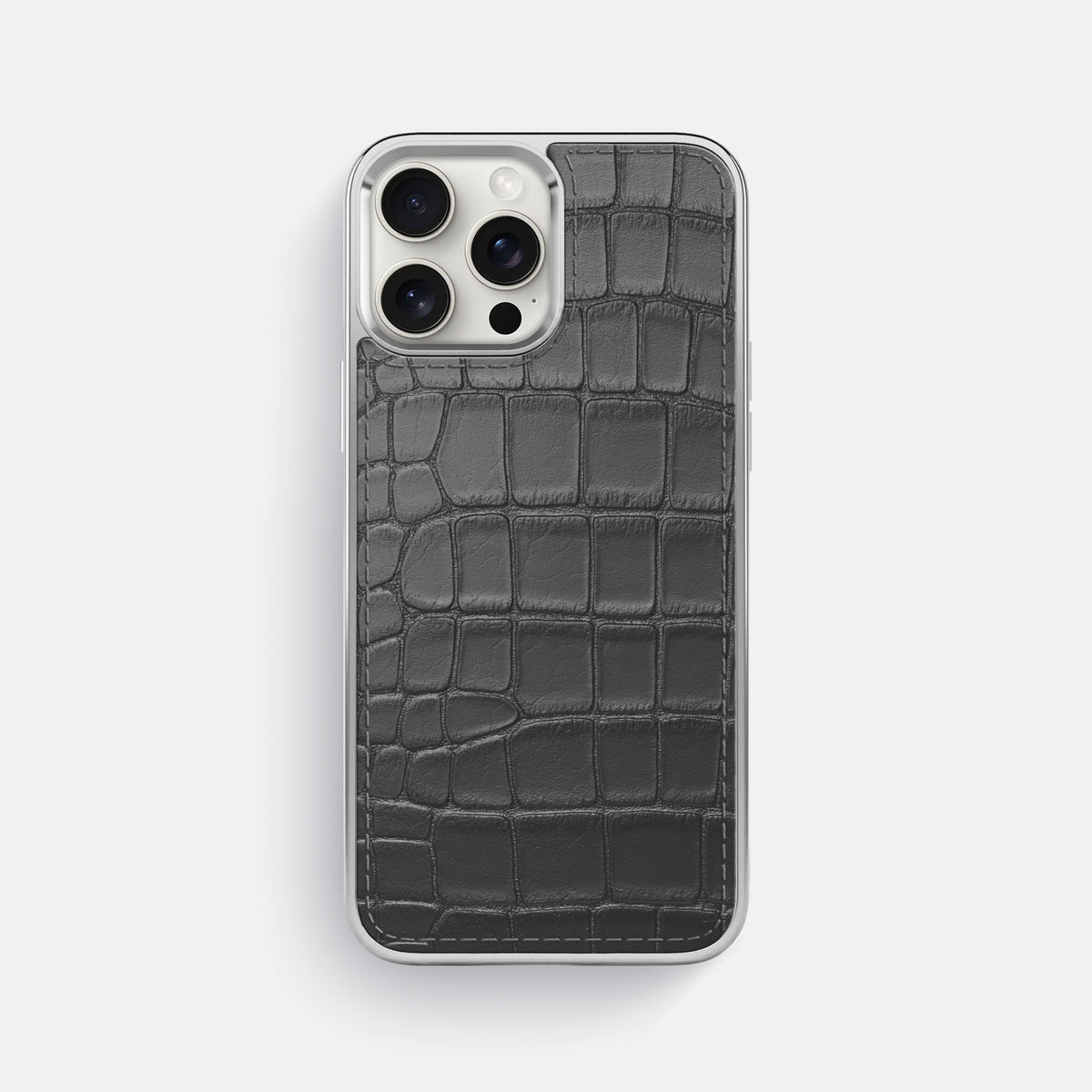 Grey iPhone 16 Pro Max Metallic Sport Case In Alligator with Steel -1 | Grey-Steel