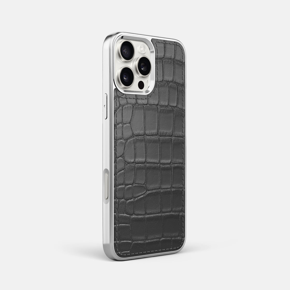 Grey iPhone 16 Pro Max Metallic Sport Case In Alligator with Steel -2 | Grey-Steel