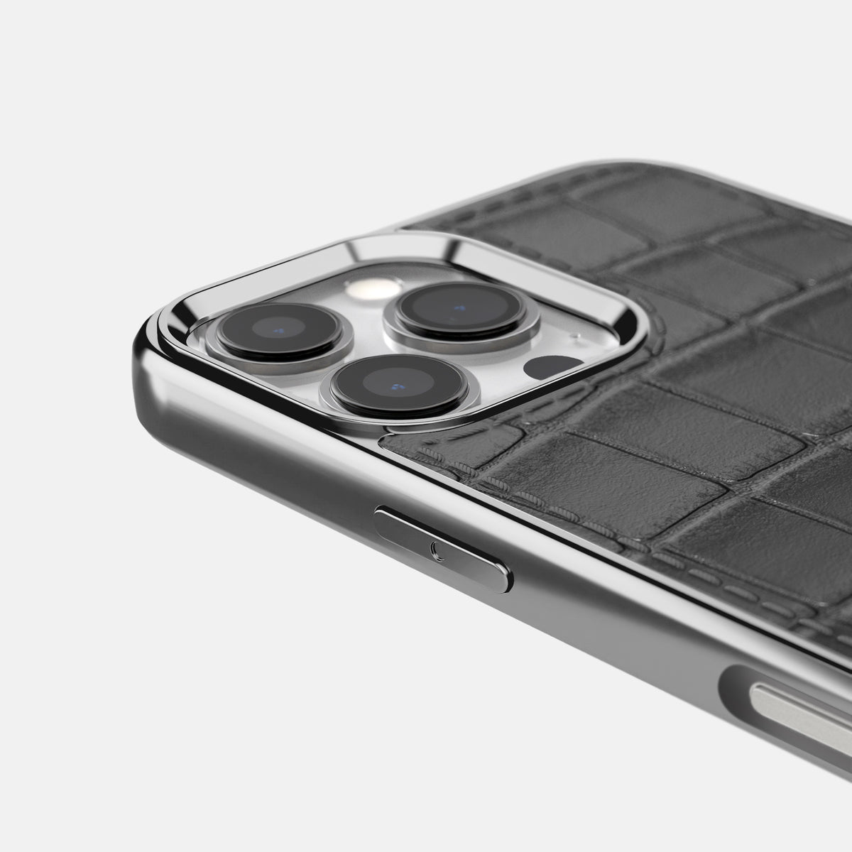 Grey iPhone 16 Pro Max Metallic Sport Case In Alligator with Steel -5 | Grey-Steel