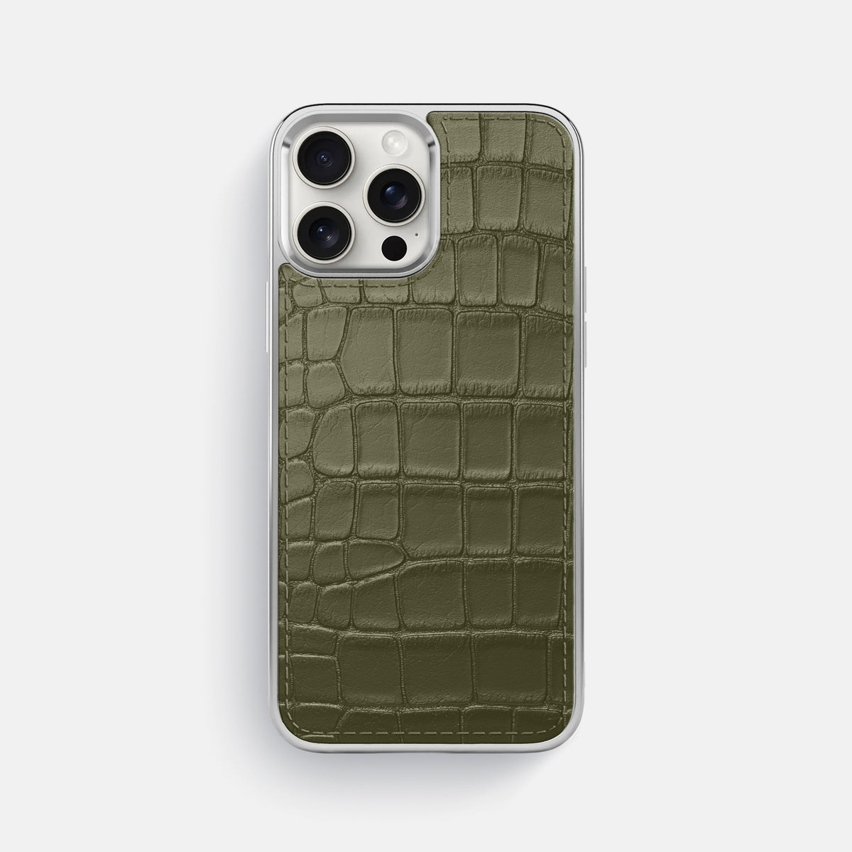 Kaki-Green iPhone 16 Pro Max Metallic Sport Case In Alligator with Steel -1 | Kaki-Green-Steel
