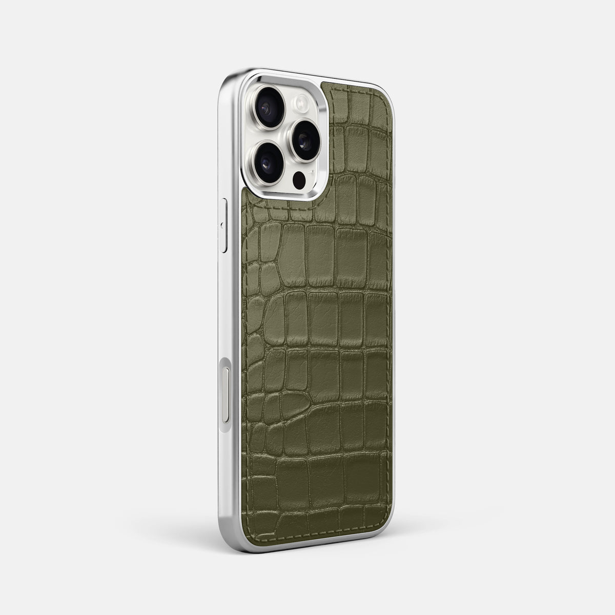 Kaki-Green iPhone 16 Pro Max Metallic Sport Case In Alligator with Steel -2 | Kaki-Green-Steel
