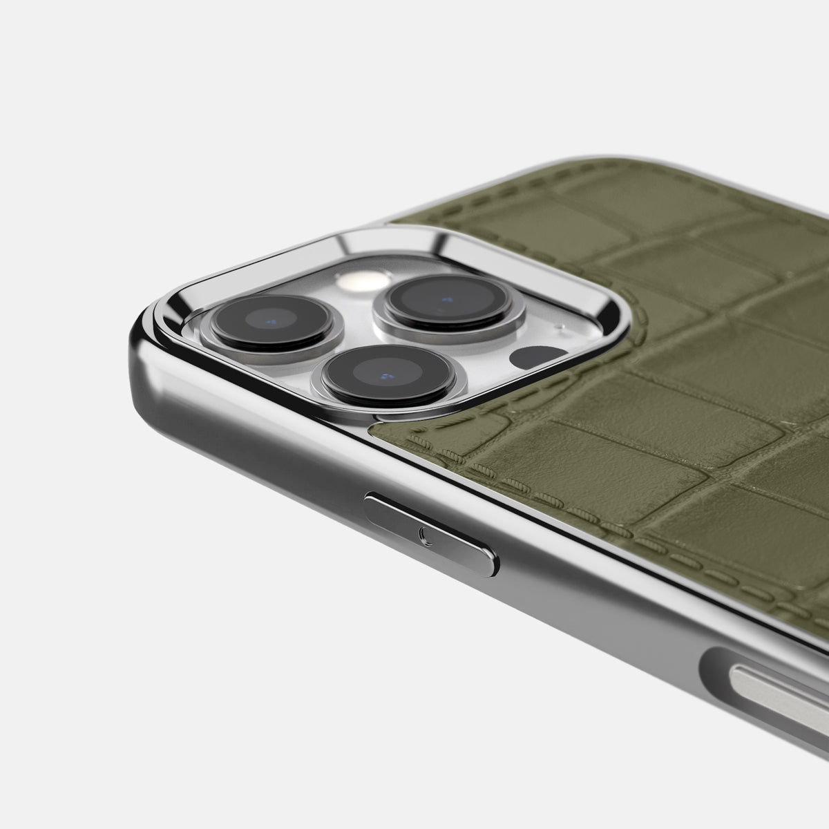 Kaki-Green iPhone 16 Pro Max Metallic Sport Case In Alligator with Steel -5 | Kaki-Green-Steel