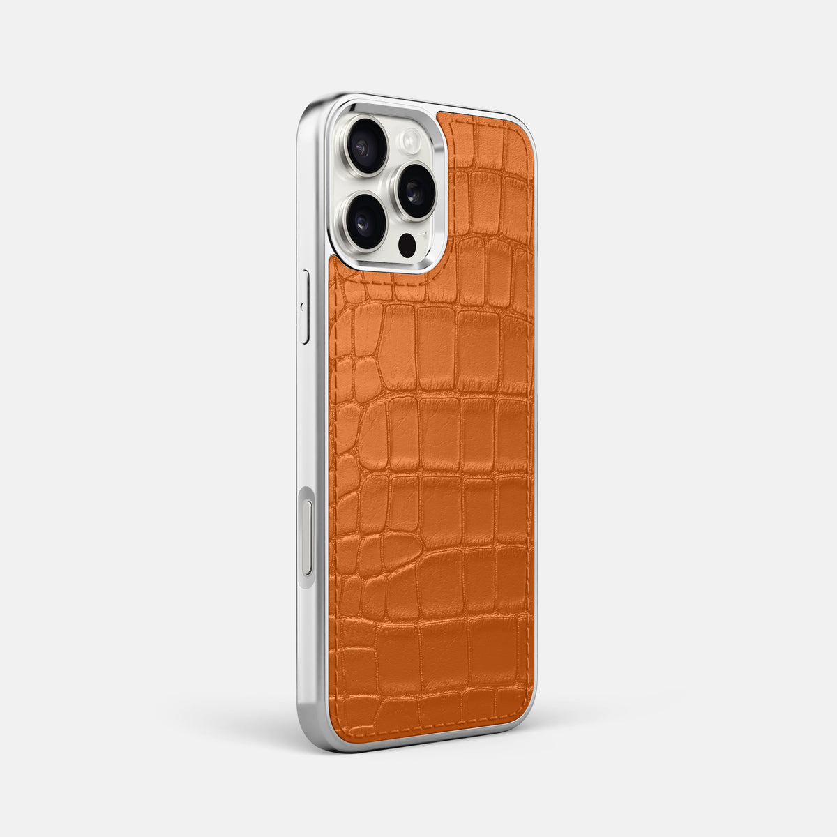 Orange iPhone 16 Pro Max Metallic Sport Case In Alligator with Steel -2 | Orange-Steel